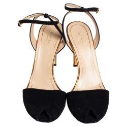 مملوكة مسبقًا Gucci Black/Gold Suede And Leather Ankle Strap Sandals Size 40.5