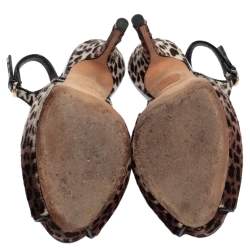Pre Owned صندل غوتشي شعر حصان مطبوع نقشة الفهد بني/أبيض فتحة كعب مقدمة مفتوحة نعل سميك مقاس 35