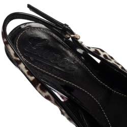 Pre Owned صندل غوتشي شعر حصان مطبوع نقشة الفهد بني/أبيض فتحة كعب مقدمة مفتوحة نعل سميك مقاس 35