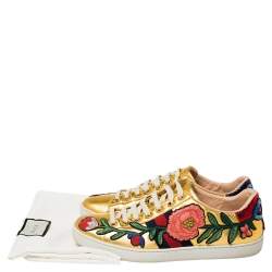 Pre Owned Gucci Gold Leather Ace  Lace Up Sneakers Size 37