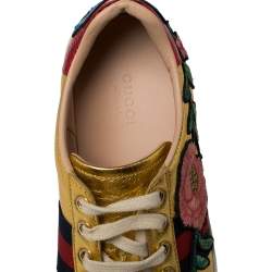 Pre Owned Gucci Gold Leather Ace  Lace Up Sneakers Size 37
