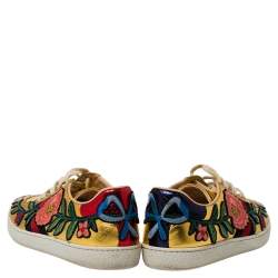 Pre Owned Gucci Gold Leather Ace  Lace Up Sneakers Size 37