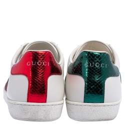 مملوكة مسبقًا حذاء رياضى غوتشى أيس جلد أبيض مطرز نحلة عنق منخفض مقاس 41