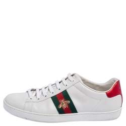 مملوكة مسبقًا حذاء رياضى غوتشى أيس جلد أبيض مطرز نحلة عنق منخفض مقاس 41