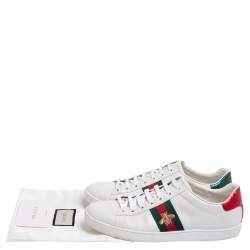 مملوكة مسبقًا حذاء رياضى غوتشى أيس جلد أبيض مطرز نحلة عنق منخفض مقاس 41