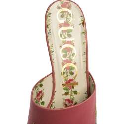 Pre Owned Gucci Pink Satin Dragon Embroidery Mule Sandals Size 38.5