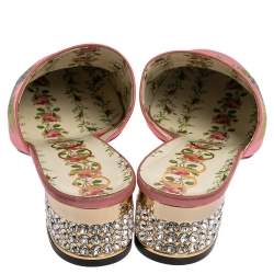 Pre Owned Gucci Pink Satin Dragon Embroidery Mule Sandals Size 38.5