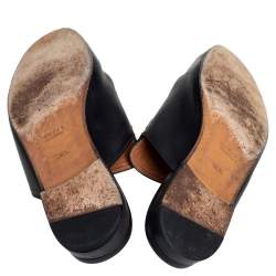 Pre Owned Gucci Black Floral Embroidered Leather Horsebit Princetown Flat Mules Size 36.5