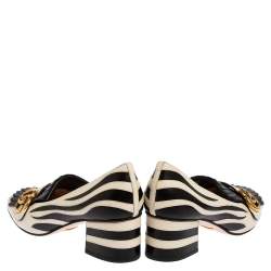 مملوكة مسبقًا حذاء كعب عالي غوتشي مارمونت جلد مزين نقشة الحمار الوحشي أبيض/أسود مقاس 37.5