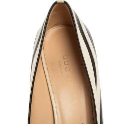 مملوكة مسبقًا حذاء كعب عالي غوتشي مارمونت جلد مزين نقشة الحمار الوحشي أبيض/أسود مقاس 37.5