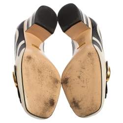 مملوكة مسبقًا حذاء كعب عالي غوتشي مارمونت جلد مزين نقشة الحمار الوحشي أبيض/أسود مقاس 37.5