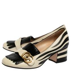 مملوكة مسبقًا حذاء كعب عالي غوتشي مارمونت جلد مزين نقشة الحمار الوحشي أبيض/أسود مقاس 37.5