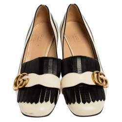 مملوكة مسبقًا حذاء كعب عالي غوتشي مارمونت جلد مزين نقشة الحمار الوحشي أبيض/أسود مقاس 37.5