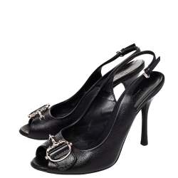 Pre Owned Gucci Black Leather Horsebit Slingback Sandals Size 37