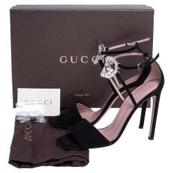 Gucci Black Suede Interlocking G Crystal Embellished Sandals Size 40
