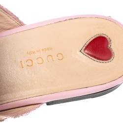 مملوكة مسبقًا Gucci Pink Lace Princetown Mule Sandals Size 38.5