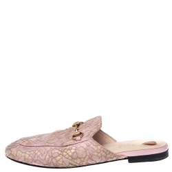 مملوكة مسبقًا Gucci Pink Lace Princetown Mule Sandals Size 38.5