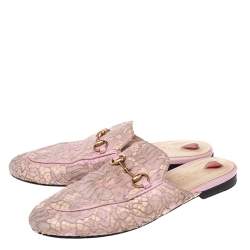 مملوكة مسبقًا Gucci Pink Lace Princetown Mule Sandals Size 38.5