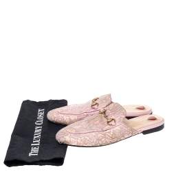 مملوكة مسبقًا Gucci Pink Lace Princetown Mule Sandals Size 38.5