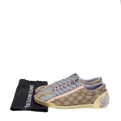 Pre Owned Gucci Beige GG Coated Canvas And Fabric Web Low Top Sneakers Size 40