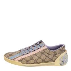 Pre Owned Gucci Beige GG Coated Canvas And Fabric Web Low Top Sneakers Size 40