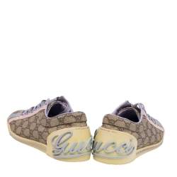 Pre Owned Gucci Beige GG Coated Canvas And Fabric Web Low Top Sneakers Size 40