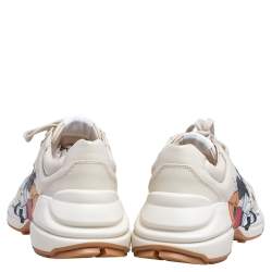 Gucci Beige Leather Disney Mickey Mouse Print Rhyton Sneakers Size 38