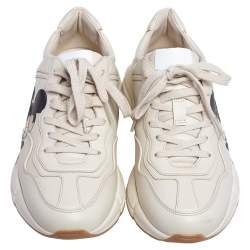 Gucci Beige Leather Disney Mickey Mouse Print Rhyton Sneakers Size 38