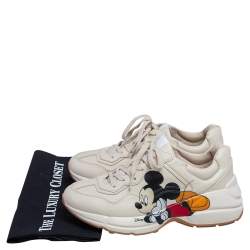 Gucci Beige Leather Disney Mickey Mouse Print Rhyton Sneakers Size 38