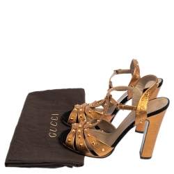 Pre Owned Gucci Gold/Black Leather Jacqueline Studded Sandals Size 39