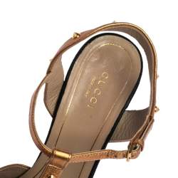 Pre Owned Gucci Gold/Black Leather Jacqueline Studded Sandals Size 39