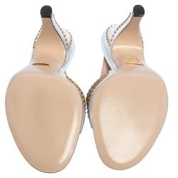 Gucci Silver Leather Fedra Embellished Mules Size 38