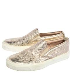 Pre Owned Gucci Metallic Gold Foil Leather Slip On Sneakers Size 35