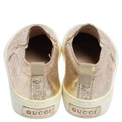 Pre Owned Gucci Metallic Gold Foil Leather Slip On Sneakers Size 35