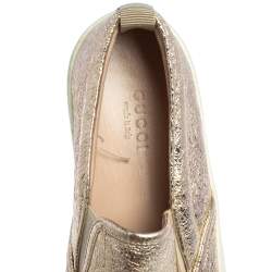 Pre Owned Gucci Metallic Gold Foil Leather Slip On Sneakers Size 35