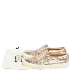 Pre Owned Gucci Metallic Gold Foil Leather Slip On Sneakers Size 35