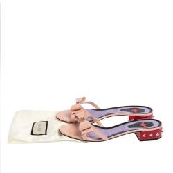 Pre Owned Gucci Multicolor Patent Leather GG Bow Sadie Spike Slide Sandals Size 40