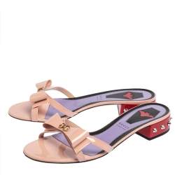 Pre Owned Gucci Multicolor Patent Leather GG Bow Sadie Spike Slide Sandals Size 40