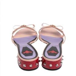 Pre Owned Gucci Multicolor Patent Leather GG Bow Sadie Spike Slide Sandals Size 40