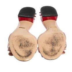 Pre Owned Gucci Multicolor Patent Leather GG Bow Sadie Spike Slide Sandals Size 40