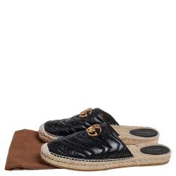 Pre Owned Gucci Black Leather GG Marmont Espadrilles Mules Size 41