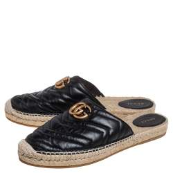 Pre Owned Gucci Black Leather GG Marmont Espadrilles Mules Size 41