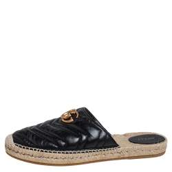 Pre Owned Gucci Black Leather GG Marmont Espadrilles Mules Size 41