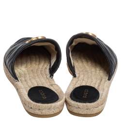 Pre Owned Gucci Black Leather GG Marmont Espadrilles Mules Size 41