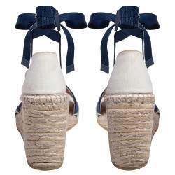 Pre Owned Gucci Multicolor Canvas Web Espadrille Wedge Ankle Wrap Sandals Size 37