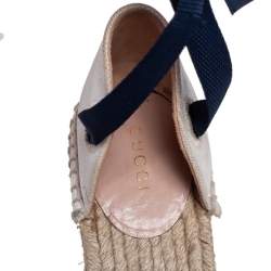 Pre Owned Gucci Multicolor Canvas Web Espadrille Wedge Ankle Wrap Sandals Size 37