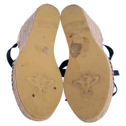 Pre Owned Gucci Multicolor Canvas Web Espadrille Wedge Ankle Wrap Sandals Size 37