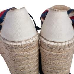 Pre Owned Gucci Multicolor Canvas Web Espadrille Wedge Ankle Wrap Sandals Size 37