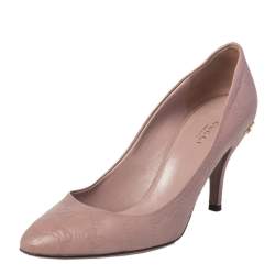 Pre Owned حذاء كعب عالي غوتشي شارلوت جلد غوتشيسيما وردي فاتح كعب مزين هورسبيت مقاس 39