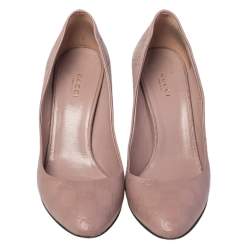 Pre Owned حذاء كعب عالي غوتشي شارلوت جلد غوتشيسيما وردي فاتح كعب مزين هورسبيت مقاس 39